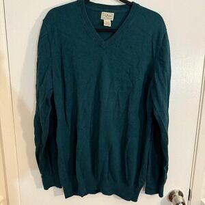 L.L. Bean Men's Sweater Emerald Green Large Tall V-Neck Pullover Sweater VTG